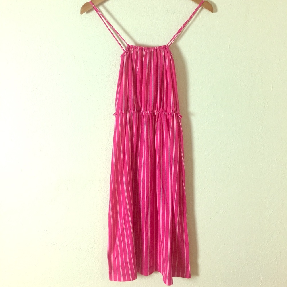3 for $30- Vtg 70s Hot Pink & White Stripe Dress